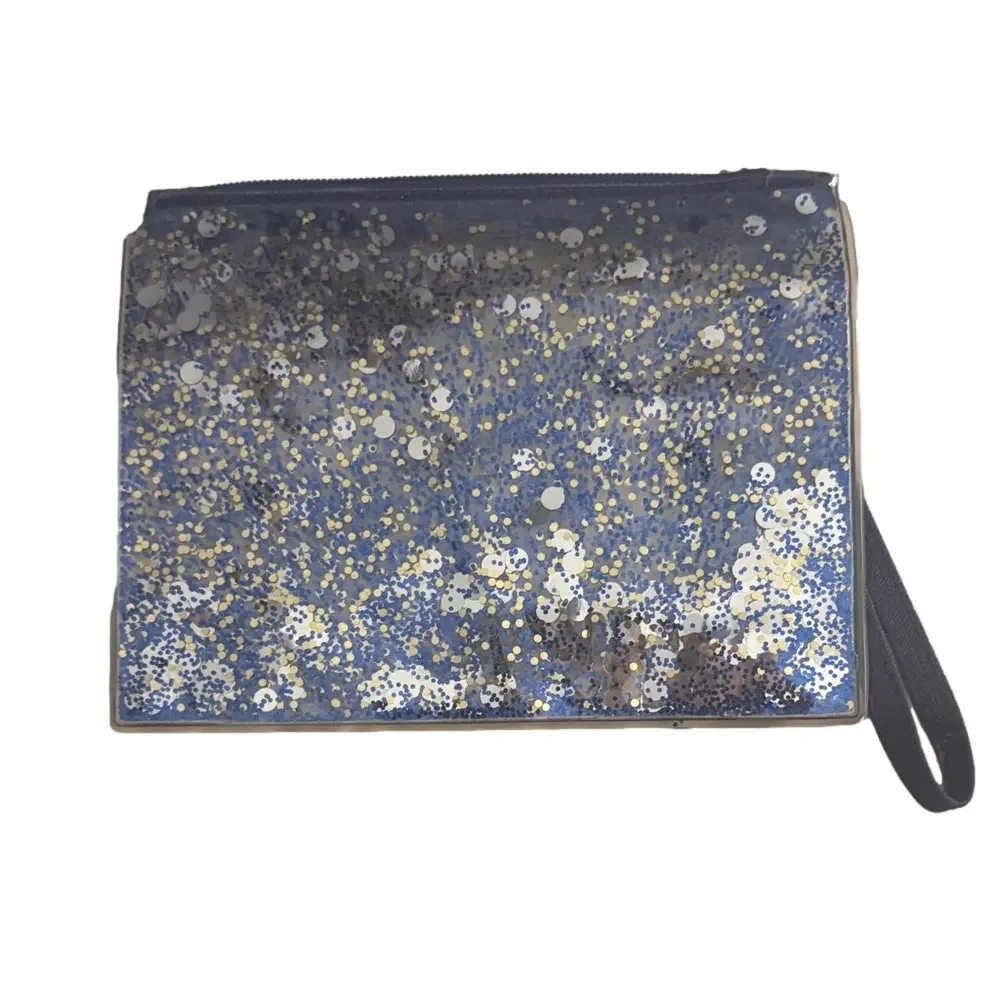 NWOT Dermalogica Blue and Gold Glitter Product Bag - Picture 2 of 2